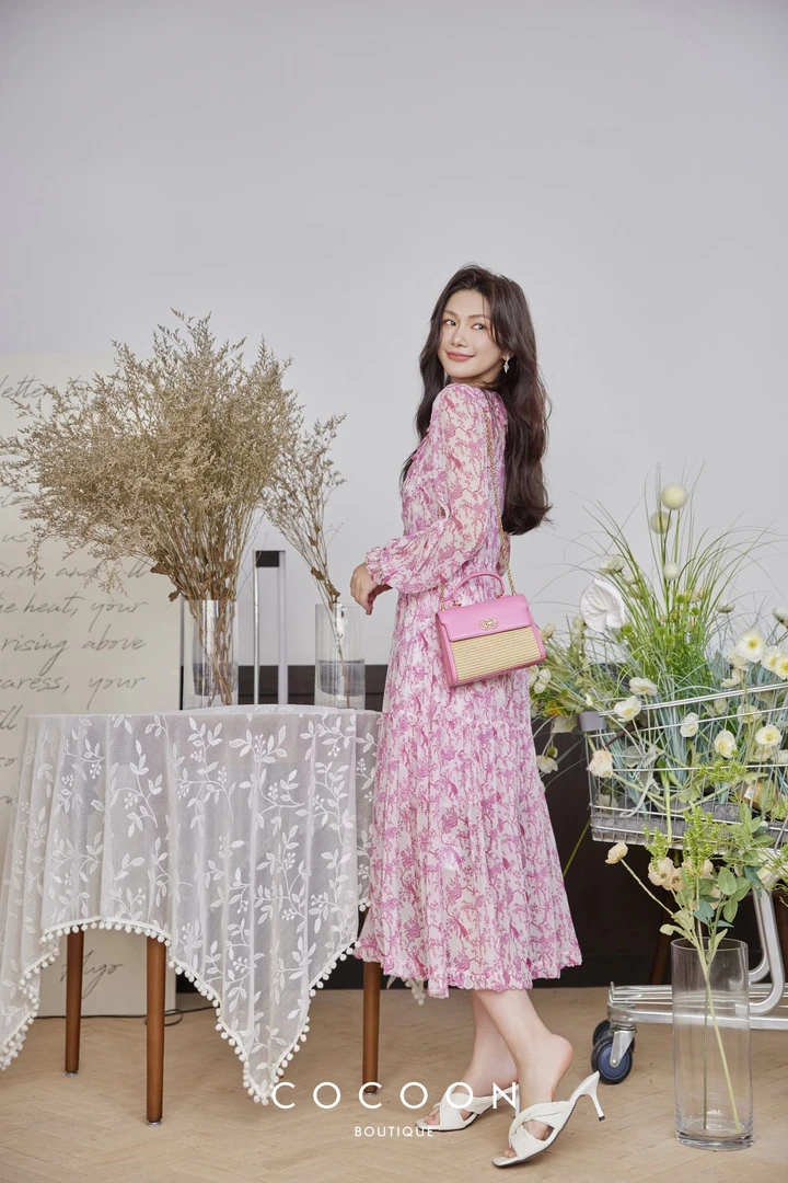 COCOON茹伊印花浪漫显瘦气质连衣裙025034