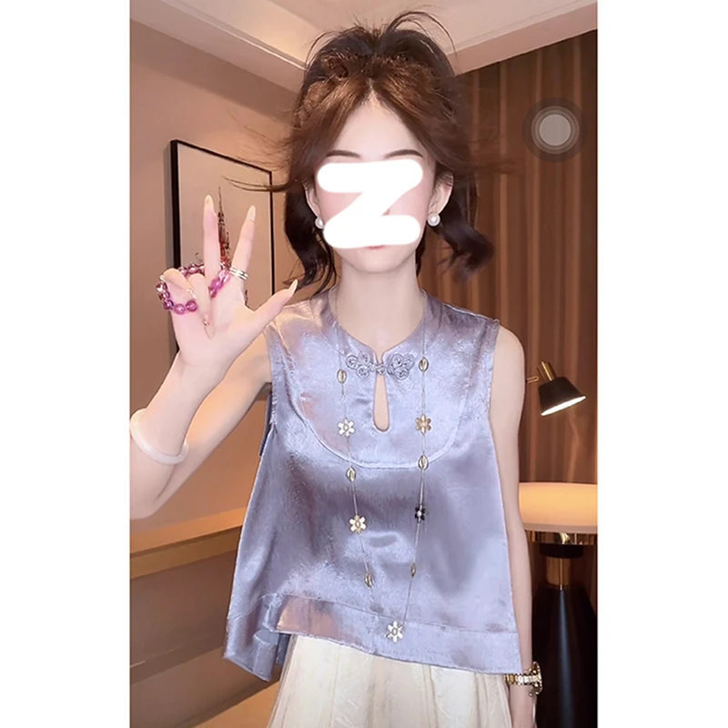 今年流行时尚高级感新中式国风无袖T恤女小个子修身百搭chic上衣