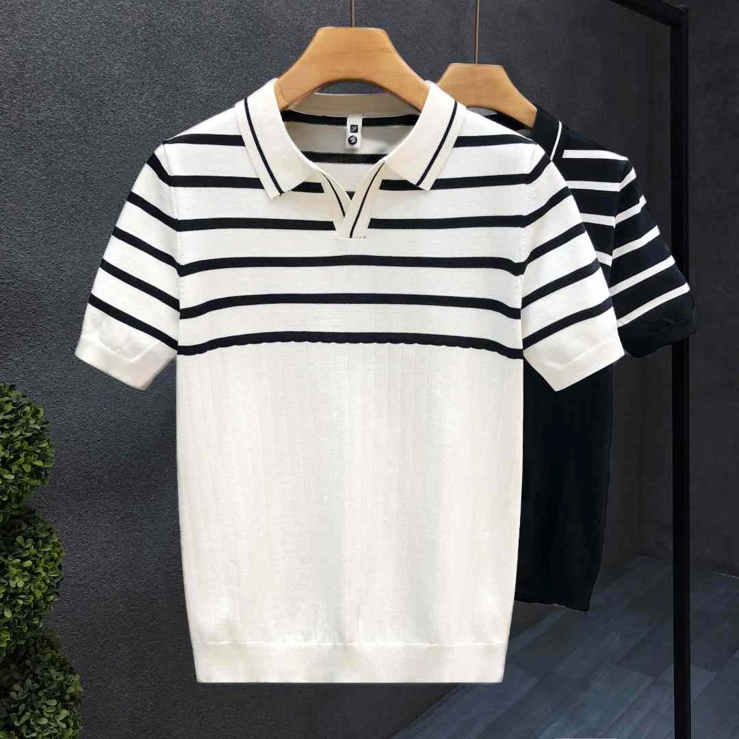 郎的休闲翻领薄款针织衫t恤男潮牌带领透气半袖毛衣2025新款上衣