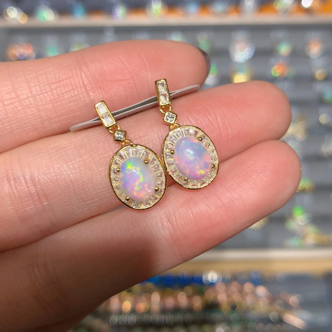 银S925镶嵌欧泊耳钉t