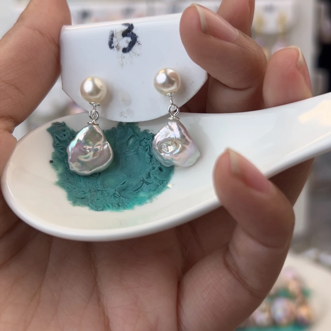 淡水珍珠耳饰银S925镶嵌