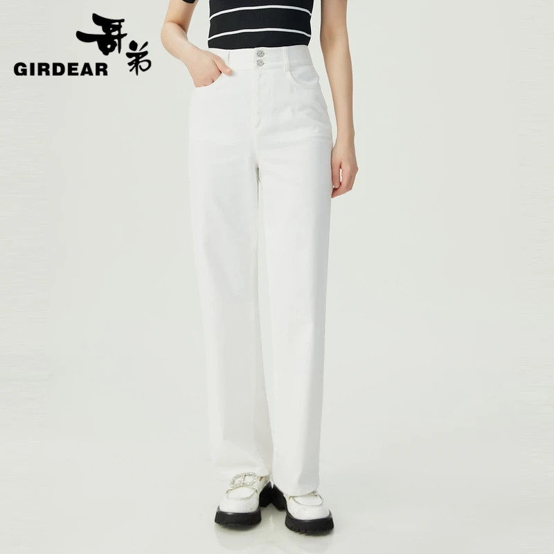 [C位流量裤]哥弟新款轻奢高腰长裤白色牛仔裤110轻奢镂空显瘦