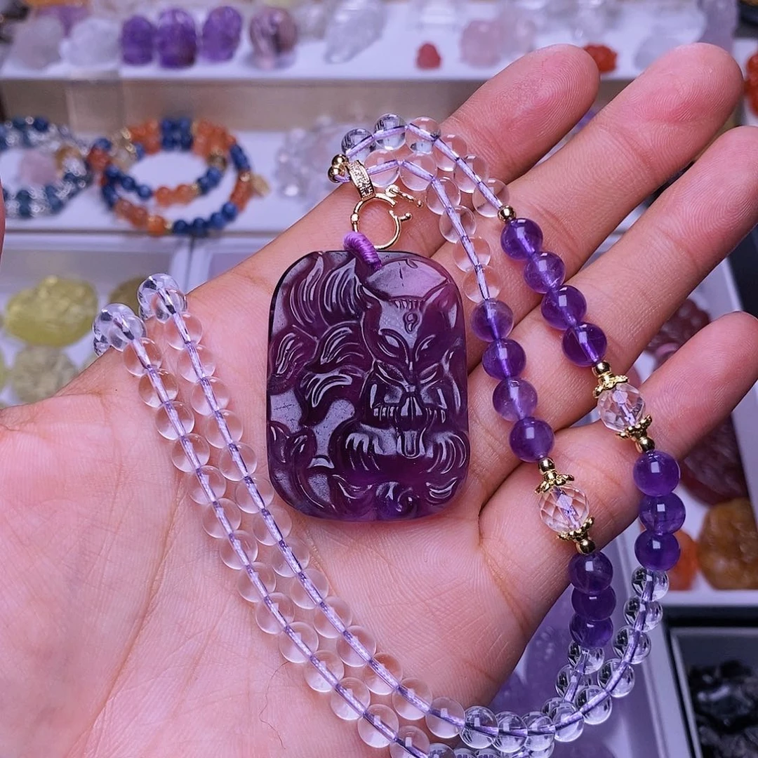 水晶颈饰未镶嵌紫水晶修仙狐 送链子