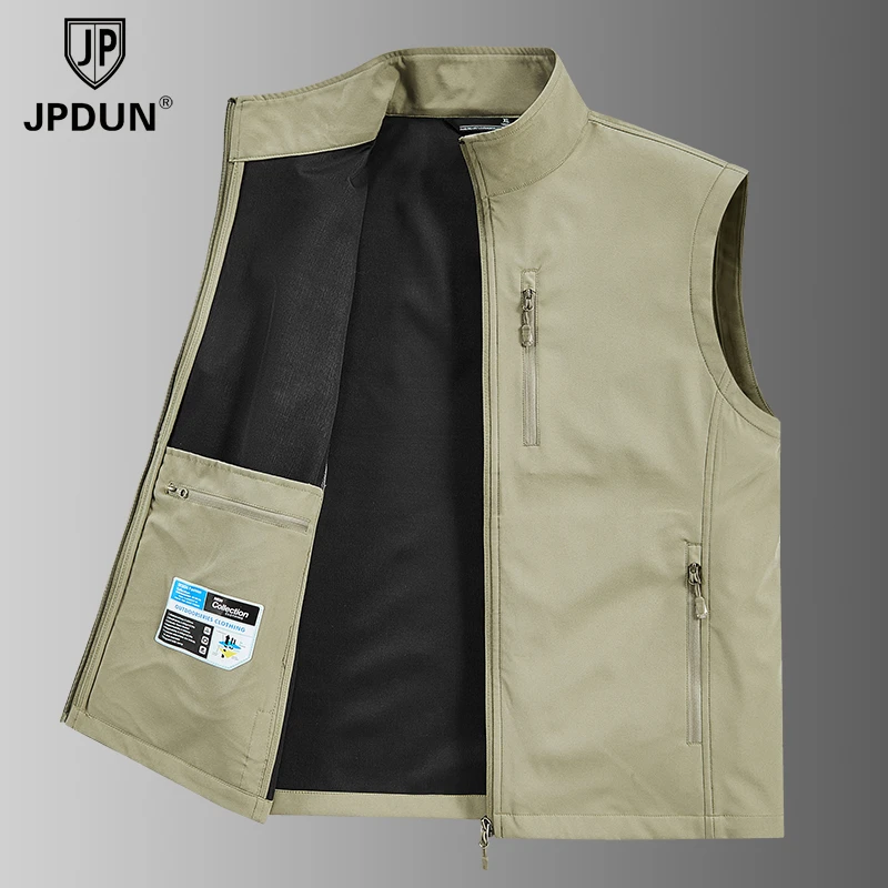 JPDUN春秋季休闲工装马甲男多口袋立领马夹摄影钓鱼运动坎肩外套