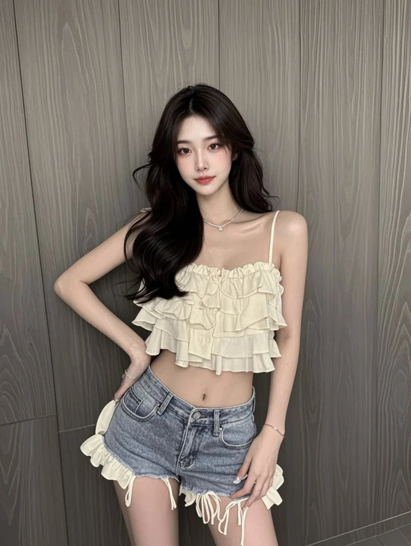 辣妹春夏纯色修身吊带短款宽松型性感内搭宽松背心