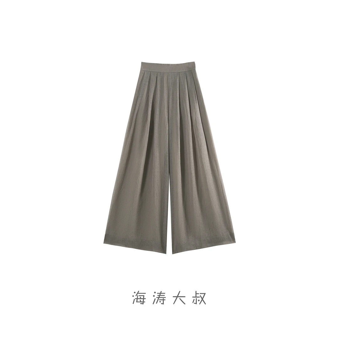 【海涛大叔】仿麻感透气凉感阔腿休闲西裤