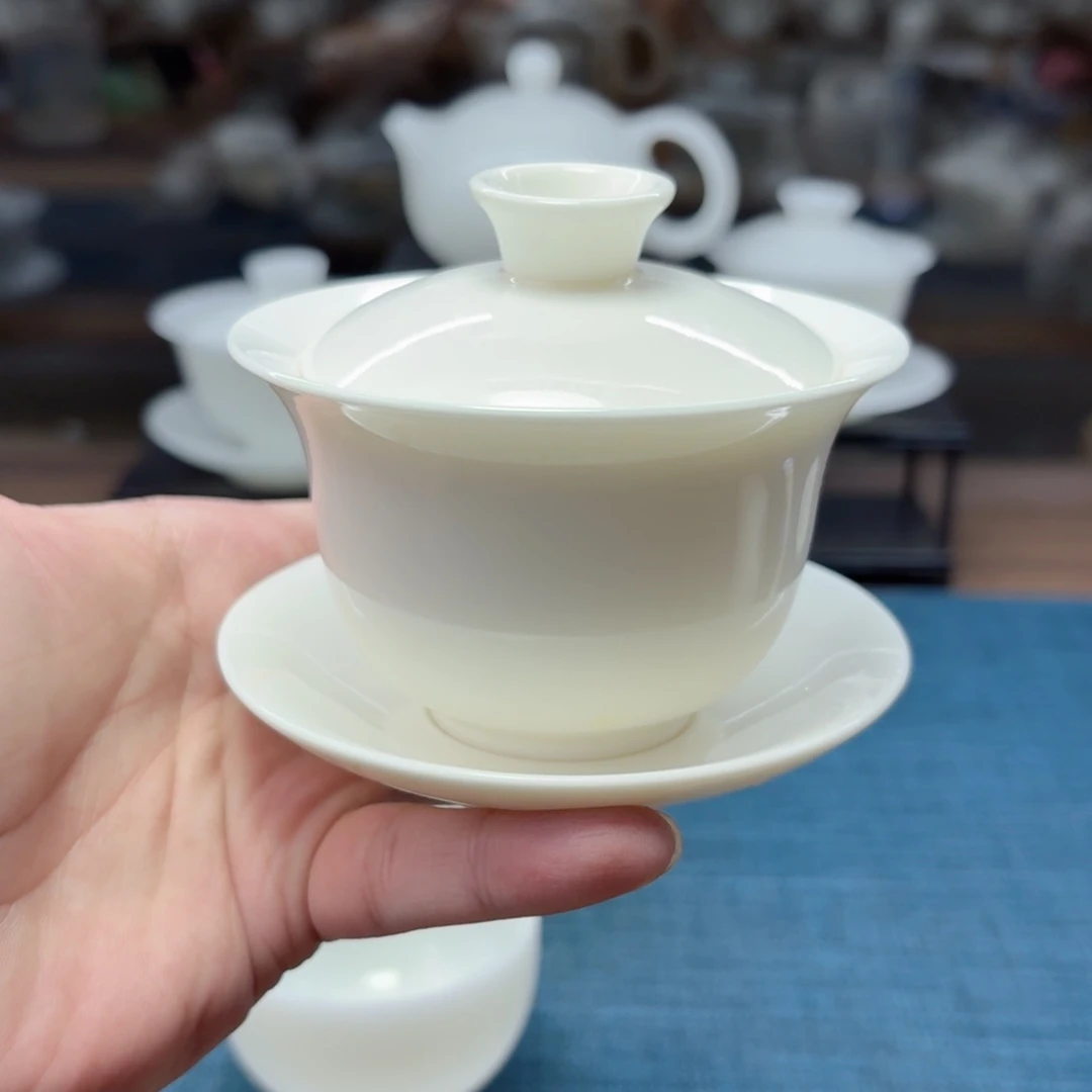 羊脂玉悬停盖碗茶具