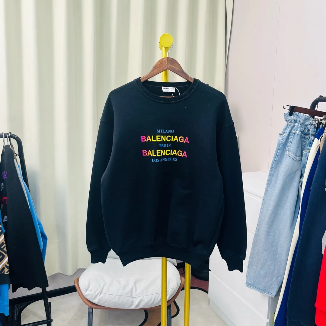 95新 Balenciaga/巴黎世家 黑色彩虹标语卫衣 S码