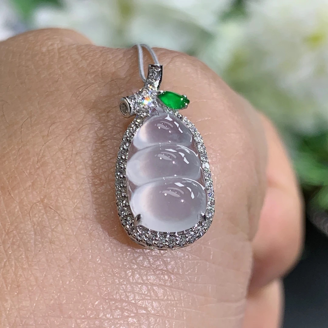 尺寸20×10.3×7.1缅甸天然翡翠A货18k金高冰胶白月光福豆吊坠