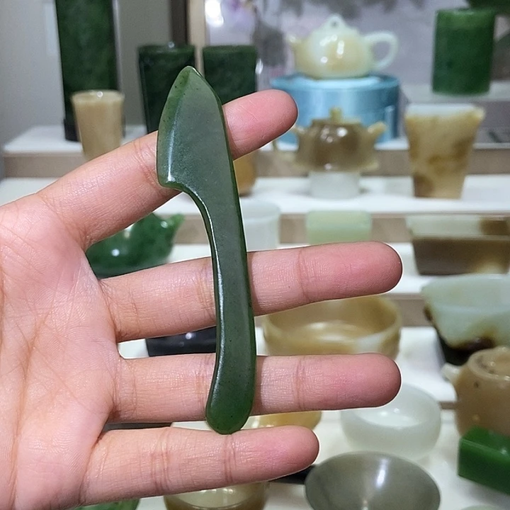 和田玉未镶嵌挂件碧玉茶刀