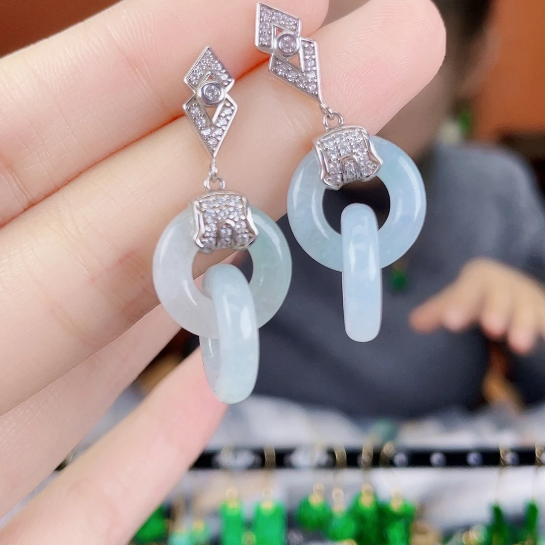 翡翠银S925镶嵌耳饰