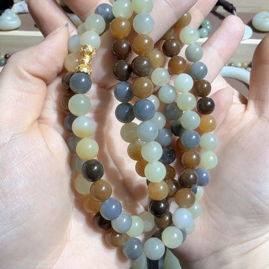 和田玉楼兰三色尺寸8mm未镶嵌