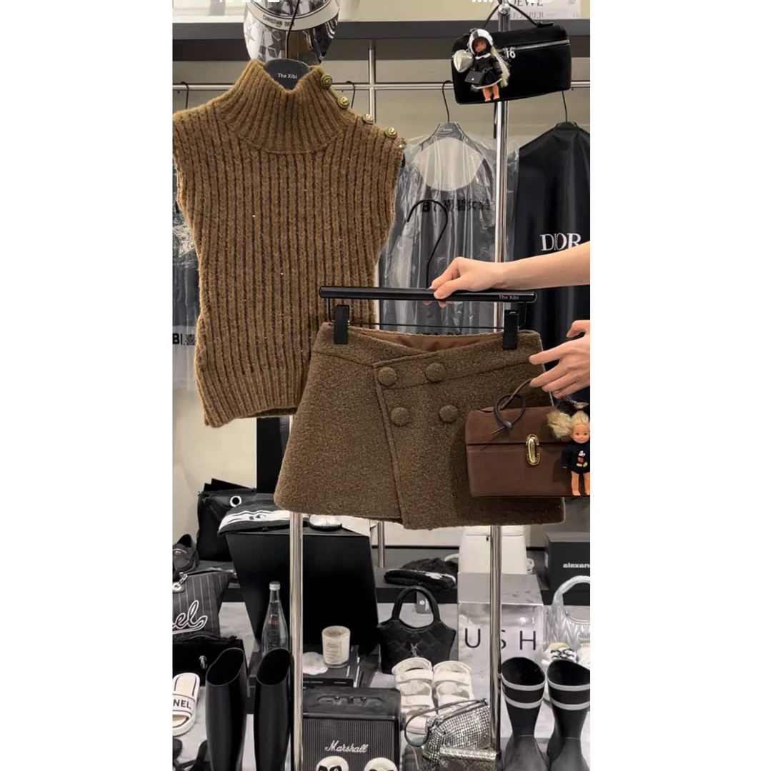 【法式半高领针织无袖背心】高级感纽扣气质修身显瘦毛衣上衣