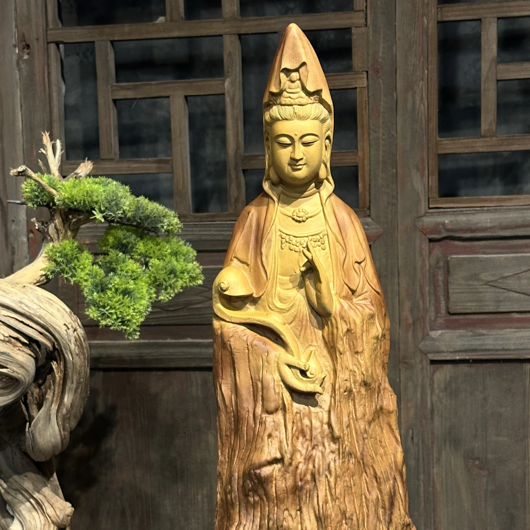 如意观音香樟木桌面摆件福利款长30宽15总高83（5）