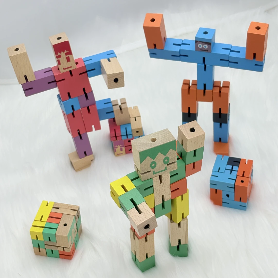 木质百变机器人玩具正方体魔方变形益智奥数智力小学生3-9岁教具