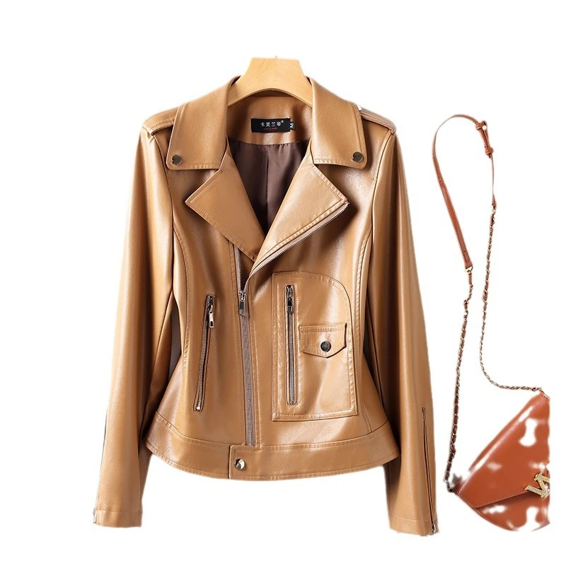 法式百搭街头风机车服短款春秋外套纳帕皮衣皮夹克