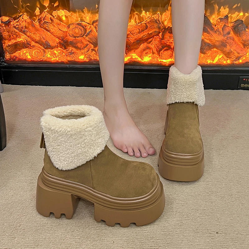 厚底雪地靴女2025年冬季新款增高10cm小个子加绒加厚保暖松糕棉鞋