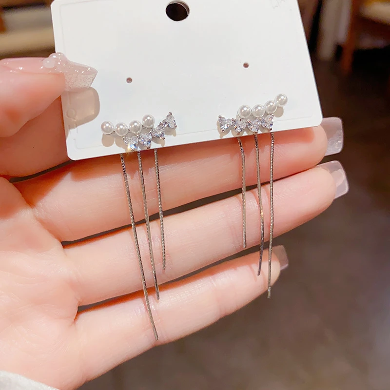 925银耳饰 韩式轻奢独特珍珠爱心长款流苏耳坠一款两戴s925银针时