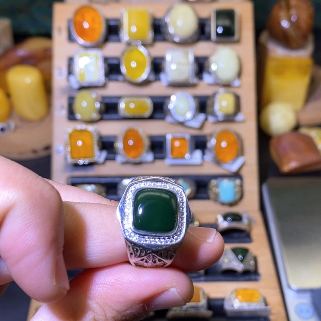 蓝珀戒指银S925镶嵌F****y