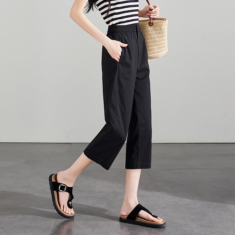 索菲丝尔夏季薄款直筒七分裤女2025时尚宽松百搭显瘦休闲裤521253