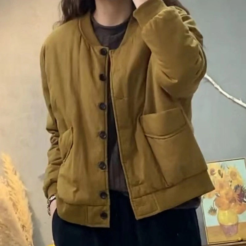 Y短款复古小棉袄女士秋冬新款宽松显瘦小个子上衣外套