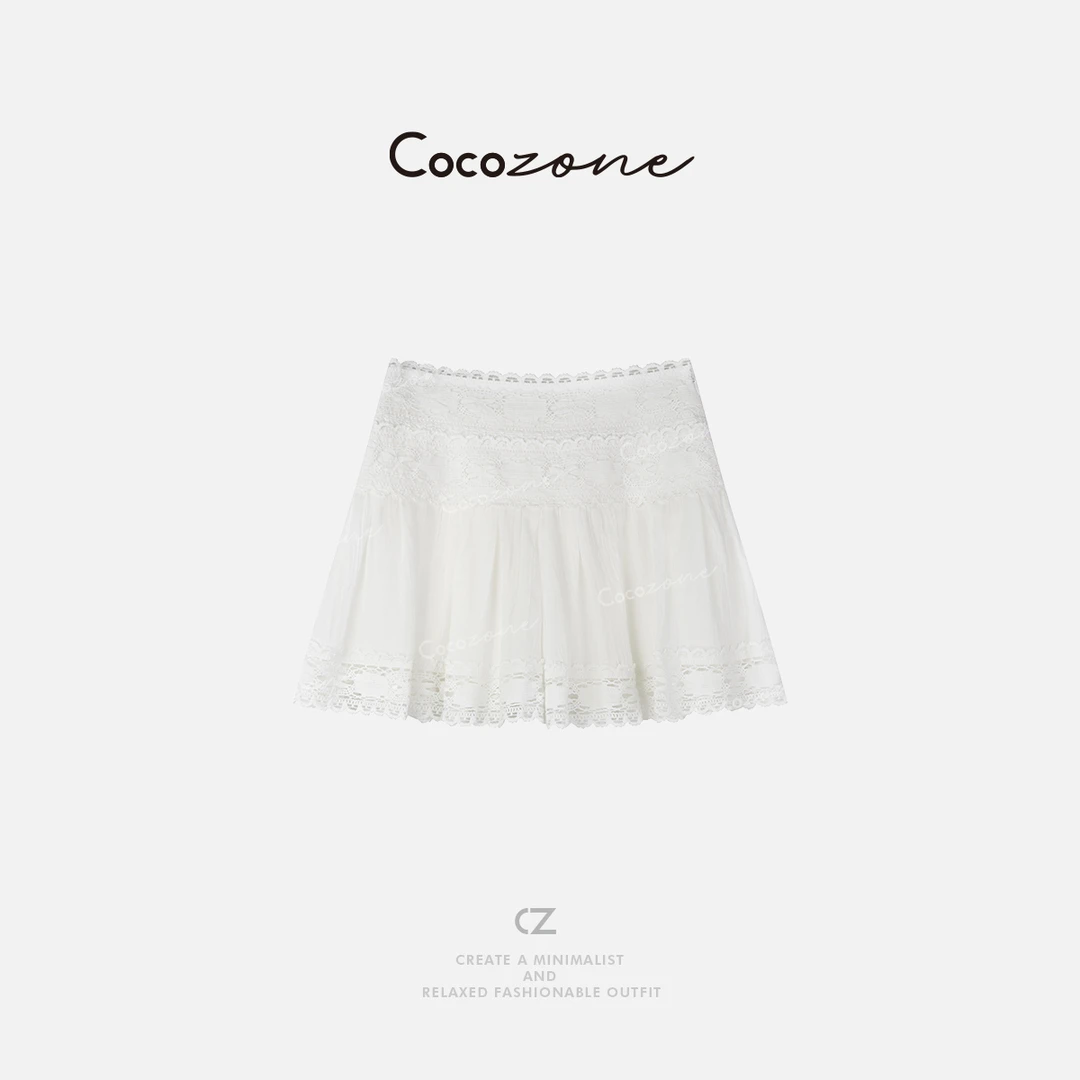 COCO ZONE 刘一一 【莱塞尔苎麻混纺】拼接镂空A字短裙CD1A0324
