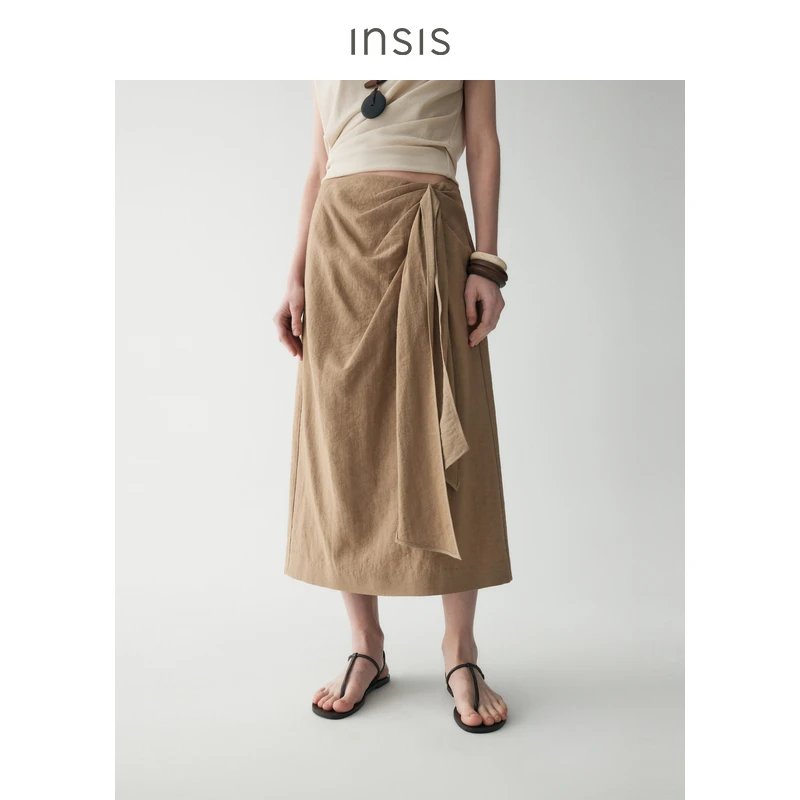 INSISFEMME不规则捏褶飘带半裙FN25212506