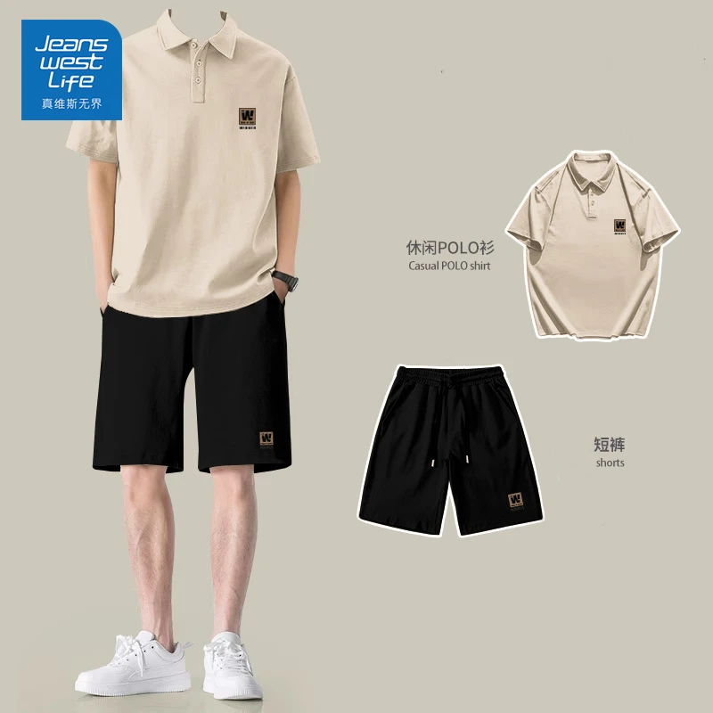 真维斯无界短袖男款爆款2025新款青年夏季短裤男polo衫套装休