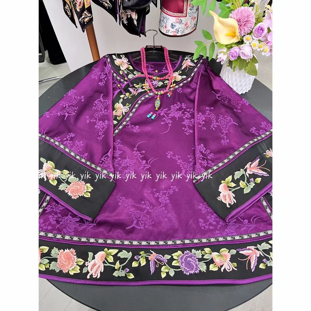 【锦时】新中式国风紫色提花斜襟刺绣圆领高级感精致太太服