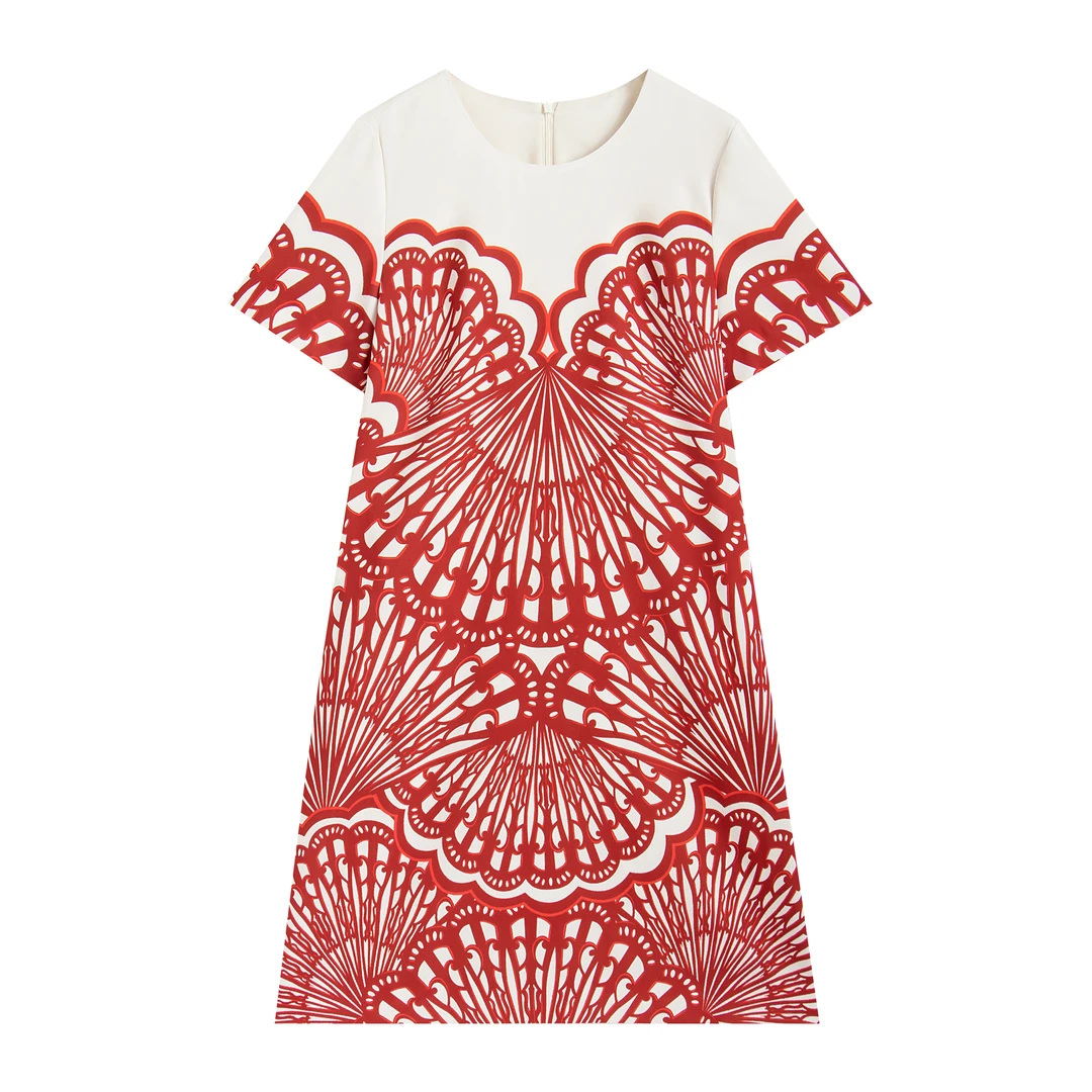 【南油虹姐】新款轻奢拼接印花显瘦气质连衣裙