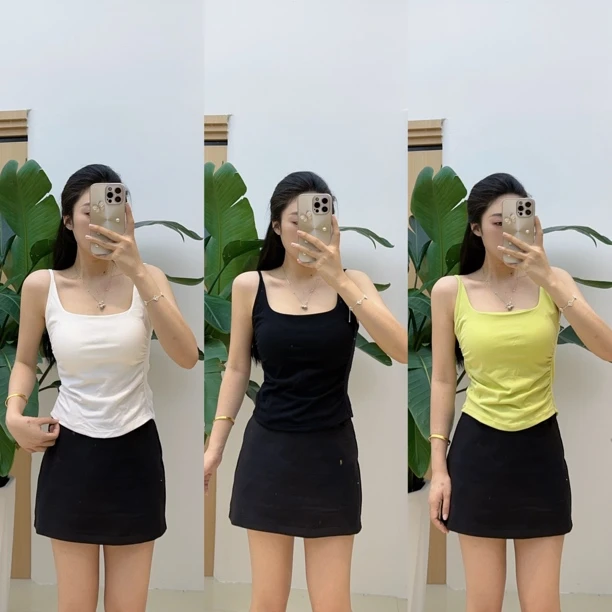 【海南简爱】褶皱收腰吊带背心女内外搭带胸垫美背88034