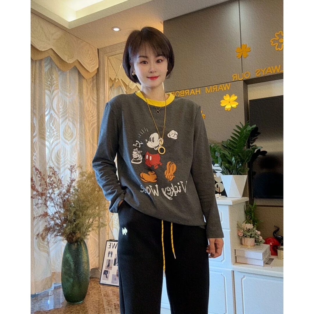 2025秋季新款磨毛正肩长袖女t恤打底百搭上衣休闲