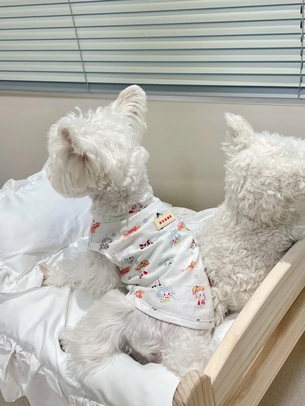 HugMe原田治涂鸦棉麻背心春夏款透气居家服猫猫狗狗约克夏比熊