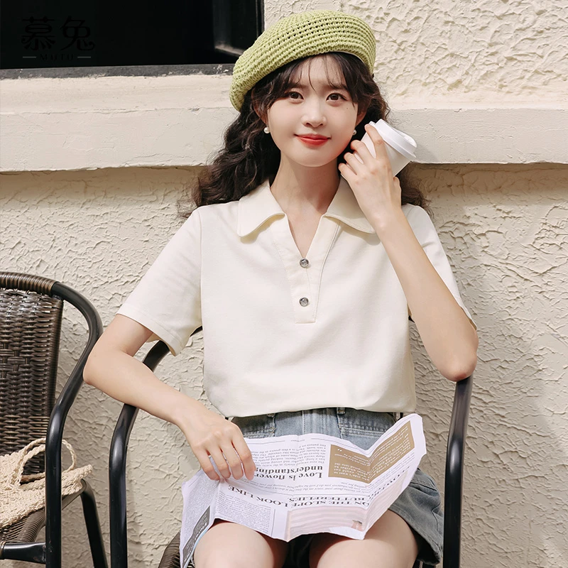 慕兔小个子Polo衫短袖t恤女2024秋季新款设计感小众独特别致上衣