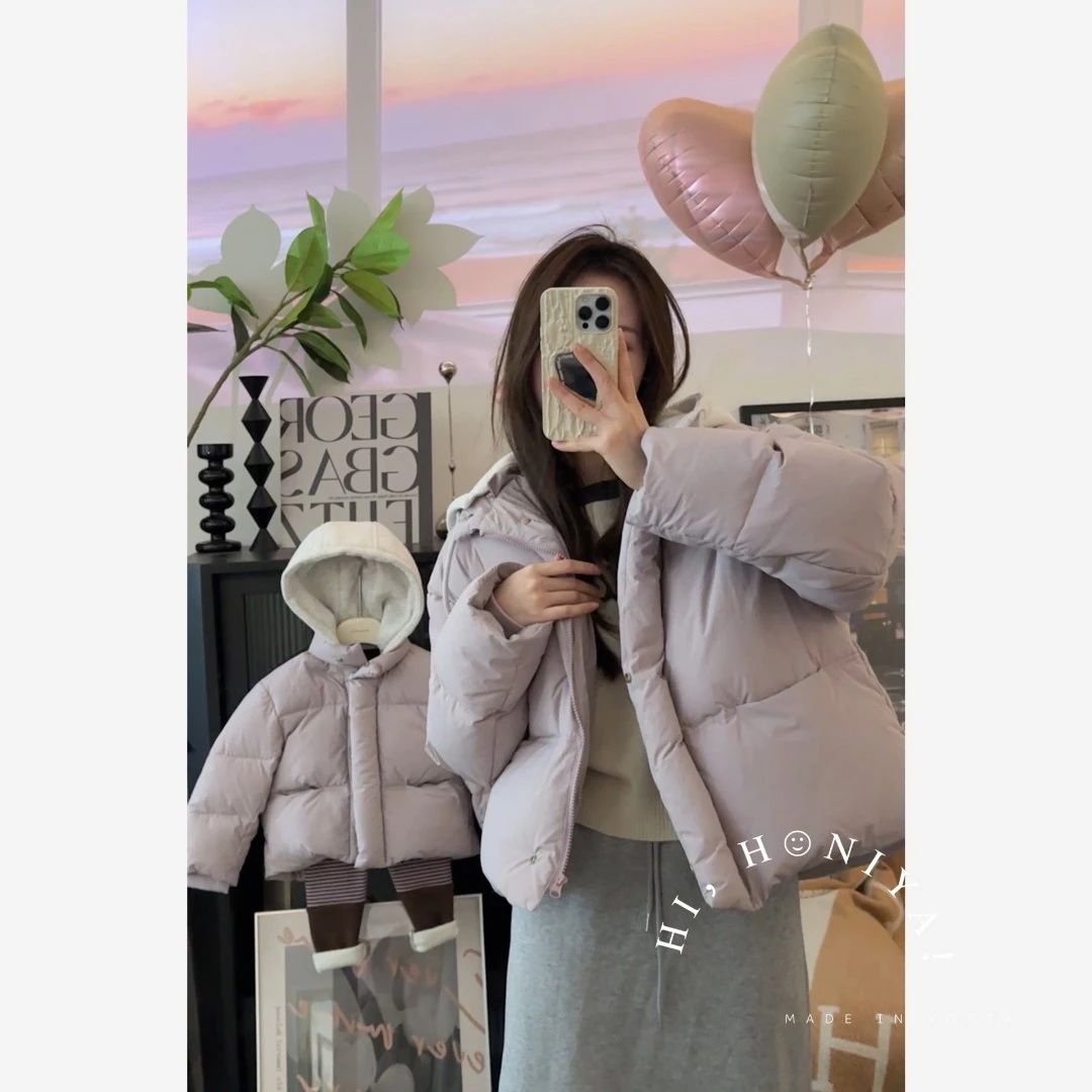 Xian【芋泥吐司】Hihoniya~2023抽绳连帽亲子羽绒服加厚韩版童装