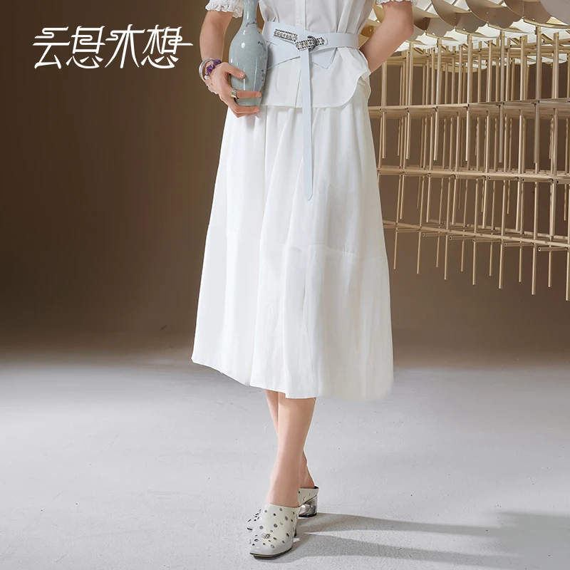 Ysimo-X云思木想风落翩翩简约百搭花边橡筋莫代尔醋酸半身裙13099