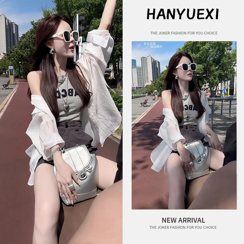 夏季一整套女装2025新款韩版减龄时尚衬衫外套无袖上衣裙裤三件套