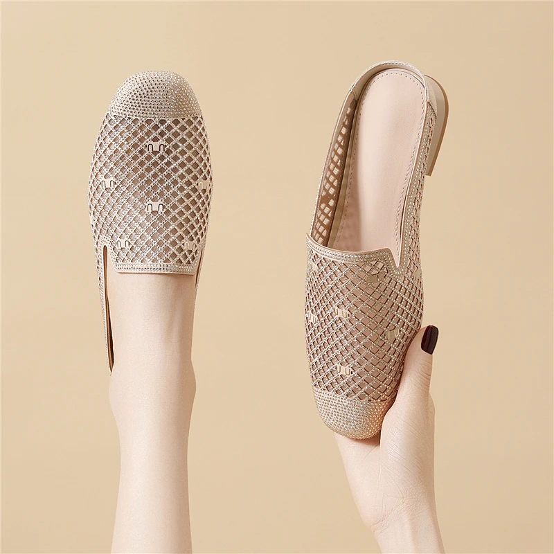 包头半拖鞋女2025新款外穿夏季配裙子凉鞋低跟粗跟法式小凉拖网纱