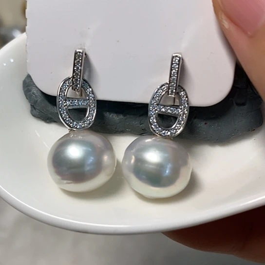 银S925镶嵌海水珍珠耳饰12.76