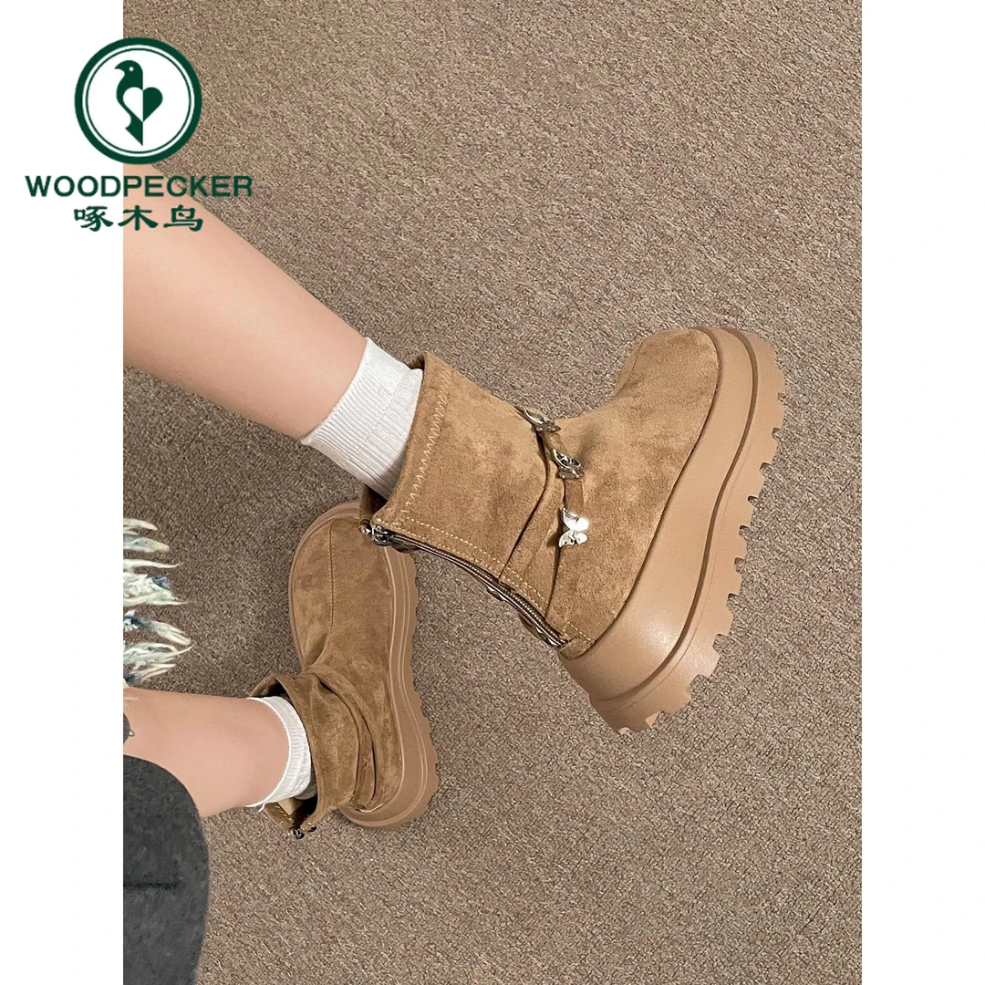 啄木鸟厚底增高马丁靴女切尔西单靴2025新款秋显瘦套筒短靴骑士靴