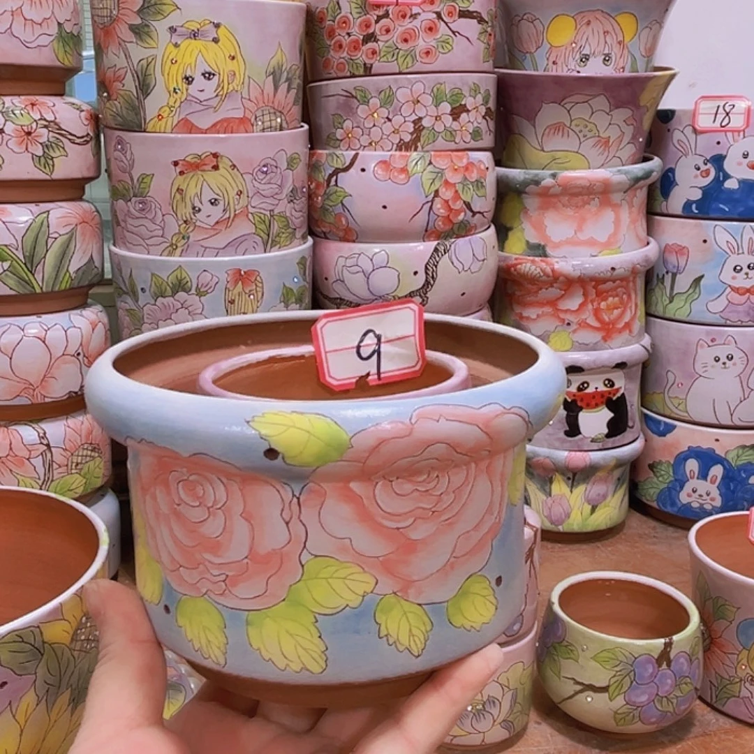 多肉花盆手绘景德镇