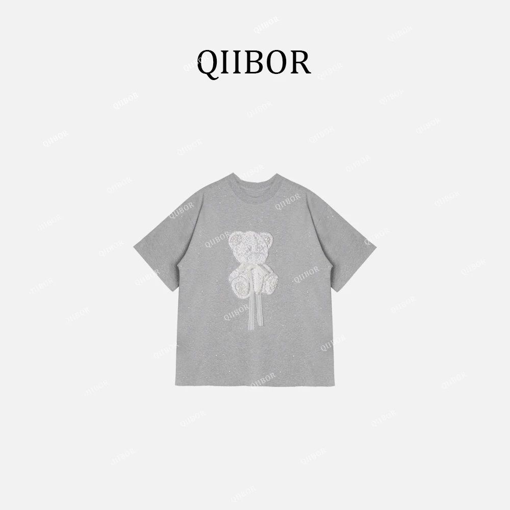 QB【蝴蝶结T】夏季时尚立体蝴蝶百搭圆领短袖T恤260036