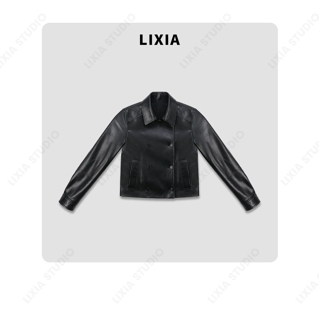 LIXIA【香榭丽大街】轻奢感高定时髦轻涂油蜡进口小羔羊皮装-A8636