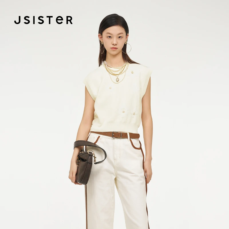 jsister 夏装新款 JS女装流行的花朵无袖针织衫