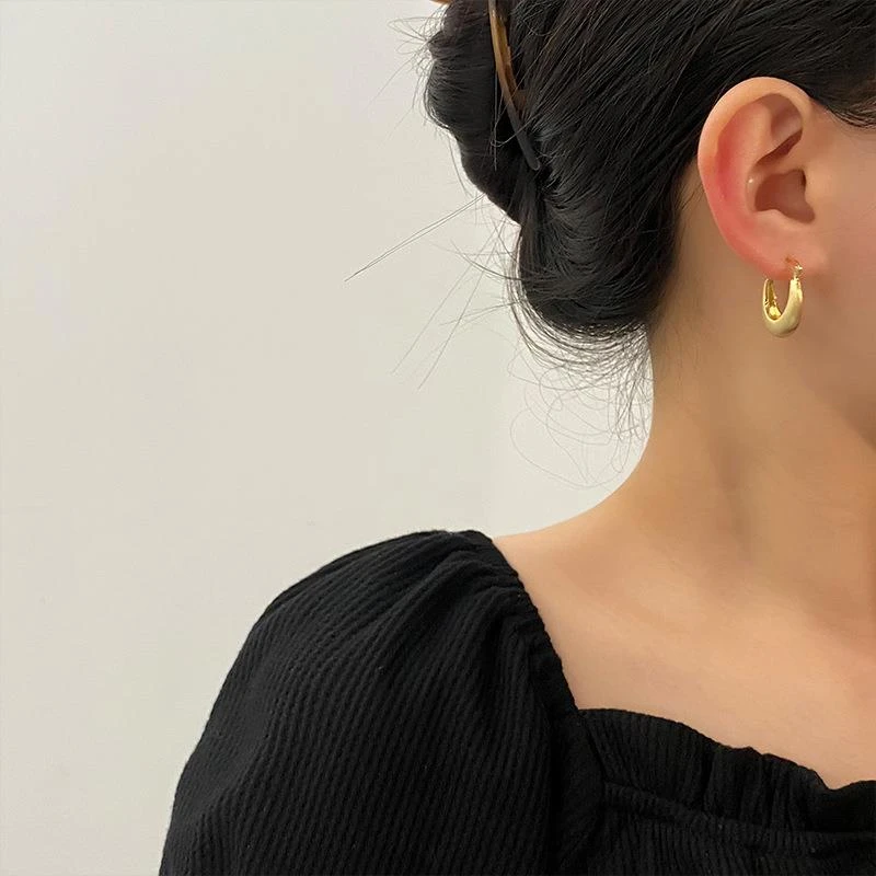 铜合金锆石耳饰 新款时尚耳圈耳扣耳环冷淡风拉丝亚光金属文艺复