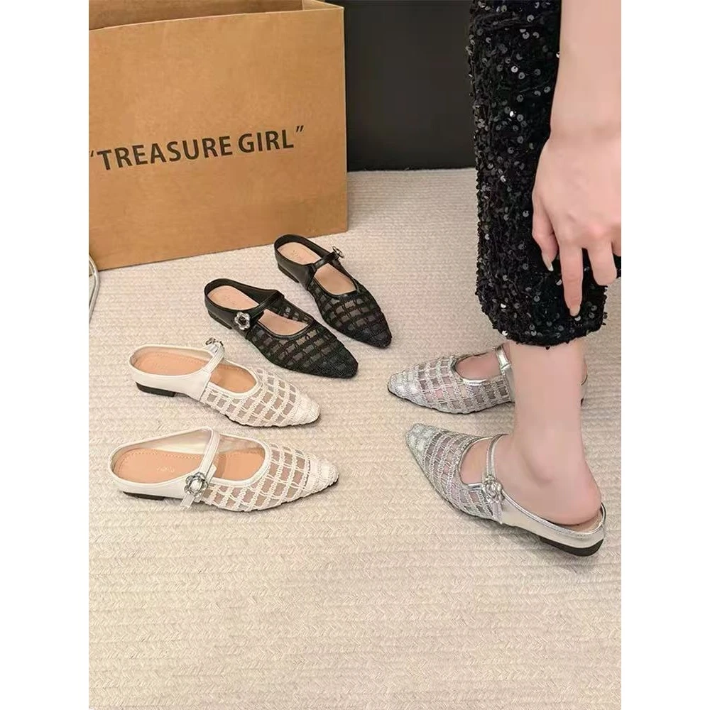 网纱包头新款夏季透气配裙子气质浅口包头拖鞋7516