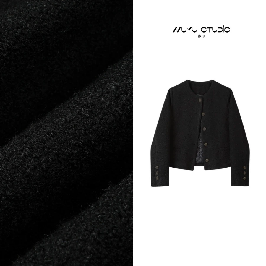 法式高端羊毛呢黑色小香风短外套女秋冬季新款名媛气质小个子夹克