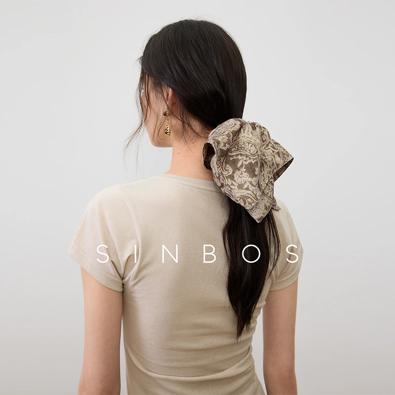 SINBOS午后 波嬉风方巾复古假日双色印花铜氨丝发圈2025夏季新款