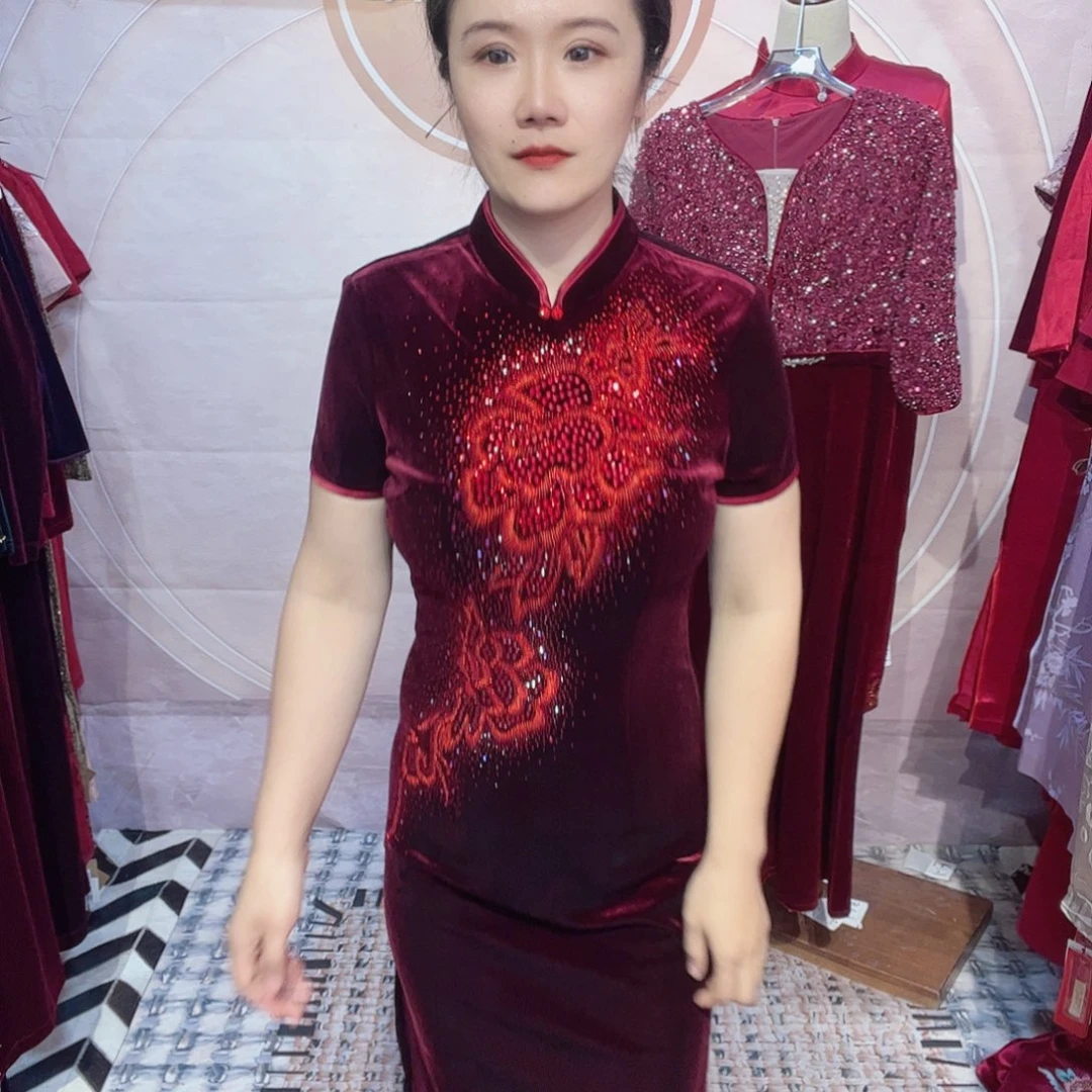踏***梅m码旗袍连衣裙修身显瘦