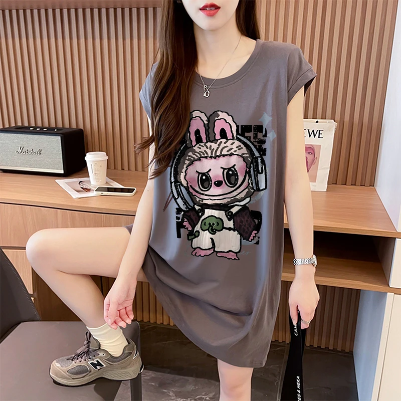 夏季宽松大码无袖T恤裙韩版时尚休闲百搭中长款卡通洋气减龄背心